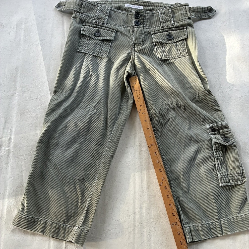 Vtg Y2K Abercrombie & Fitch Corduroy Cargo Capri Pants 4 Low Rise Olive Green